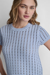 CHUNKY POINTELLE SHORT SLEEVE SWEATER