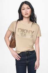 DKNY JEANS STACKED RHINESTONE LOGO TEE