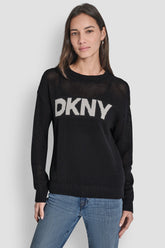 CREW NECK POINTELLE LOGO SWEATER