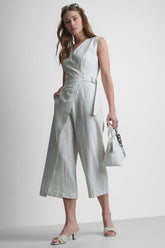 V-NECK STRIPED JUMPSUIT