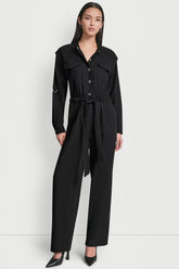 COLLARLESS BUTTON-FRONT JUMPSUIT