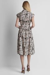 CAP-SLEEVE MIDI SHIRT DRESS