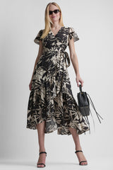 WRAP-EFFECT MIDI DRESS