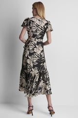 WRAP-EFFECT MIDI DRESS