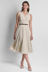 WRAP-EFFECT MIDI SHIRT DRESS