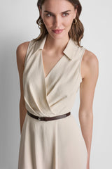 WRAP-EFFECT MIDI SHIRT DRESS