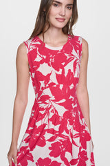 JEWEL NECK PRINTED MIDI DRESS