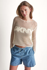 CROCHET OPEN-STITCH LOGO SWEATER