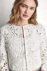 FLORAL CROCHET CARDIGAN WITH SCALLOP HEM