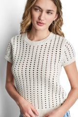 CHUNKY POINTELLE SHORT SLEEVE SWEATER