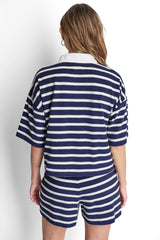 TOWELLING TERRY STRIPE BOXY POLO