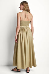 STRAPPY V-NECK MAXI DRESS WITH RAFFIA BELT