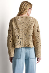 FLORAL CROCHET CARDIGAN WITH SCALLOP HEM