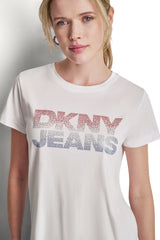 DKNY JEANS STACKED RHINESTONE LOGO TEE
