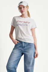 DKNY JEANS STACKED RHINESTONE LOGO TEE