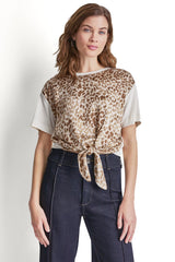 MIXED MEDIA TIE-FRONT TEE