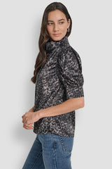 PUFF SLEEVE COLLARLESS SHIRT