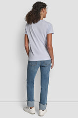 DKNY JEANS SATIN APPLIQUE CHAINSTITCH LOGO CREW NECK TEE