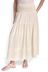 SMOCKED WAIST MAXI TIERED SKIRT
