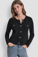 TUCK STITCH CREW NECK CARDIGAN