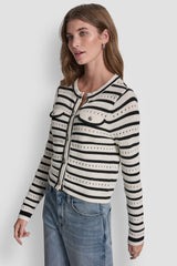POINTELLE STRIPED CARDIGAN