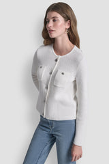 TUCK STITCH CREW NECK CARDIGAN