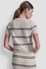 STRIPED POINTELLE STITCH SWEATER