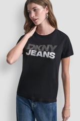 DKNY JEANS STACKED RHINESTONE TEE