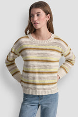 STRIPED MIXED POINTELLE STITCH SWEATER