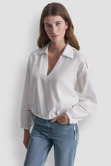 LINEN-BLEND V-NECK SHIRT