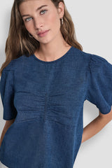 PUFF SLEEVE RUCHED FRONT SHIRT