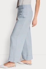 CROPPED WIDE LEG LINEN-BLEND PANTS