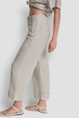 CROPPED WIDE LEG LINEN-BLEND PANTS