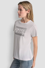 DKNY JEANS STACK LOGO RHINESTONE TEE