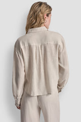 LINEN-BLEND BUTTON FRONT SHIRT