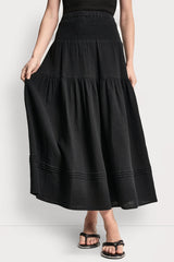 SMOCKED WAIST MAXI TIERED SKIRT