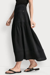 SMOCKED WAIST MAXI TIERED SKIRT