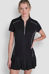 COURT PIQUÉ PIPED HALF-ZIP POLO