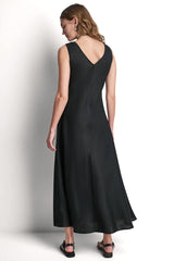 FRAYED LINEN MAXI DRESS