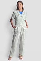 PINSTRIPE SHORT SLEEVE MOTO JACKET