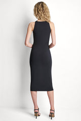 STRETCH COTTON LOGO STRAP MIDI DRESS