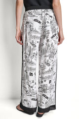 PRINTED DRAWSTRING WIDE LEG PANT