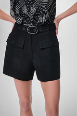 BELTED PATCH POCKET CREPE SHORTS