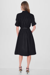 ROLL TAB BELTED POPLIN DRESS