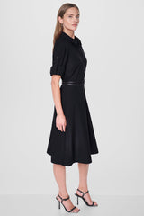 ROLL TAB BELTED POPLIN DRESS