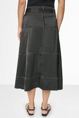 TIE WAIST CONTRAST STITCH MIDI SKIRT