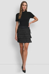 FAUX SUEDE STUDDED FRINGE MINI SKIRT