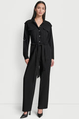 COLLARLESS BUTTON-FRONT JUMPSUIT