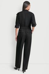 COLLARLESS BUTTON-FRONT JUMPSUIT