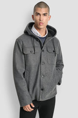 FAUX WOOL HOODED SHIRT JACKET